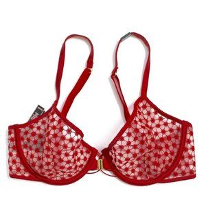 Victoria's Secret Luxe Starburst Embroidered Sheer Front Close Demi Bra